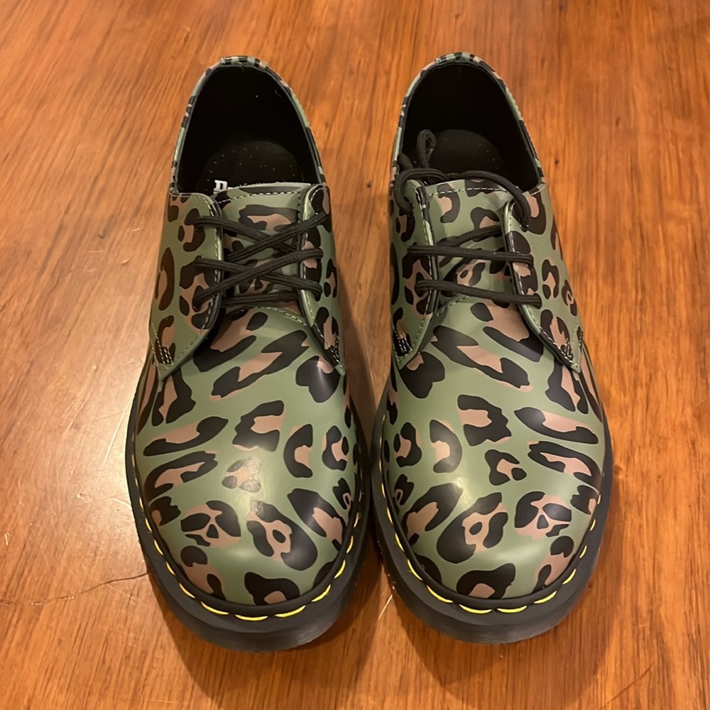Dr. Martens 1461 Khaki Green Distorted Leopard Smooth Shoes Mens 10 / Women’s 11 - Picture 6 of 12